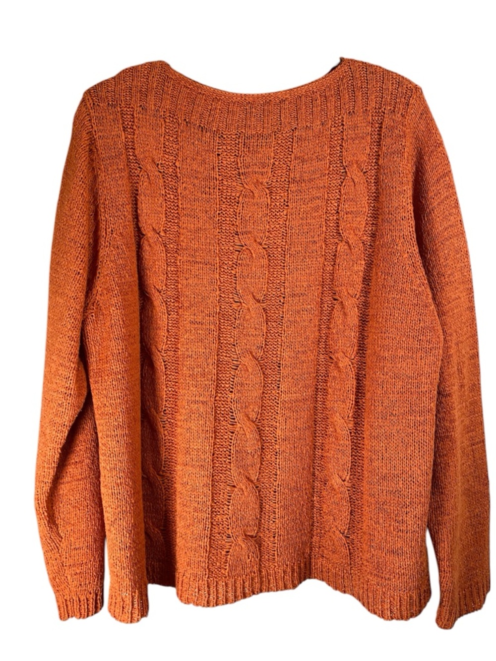 NORTON STUDIO WOMAN Open Knit Cable Wide Neck Sweater Pumpkin Color 2X